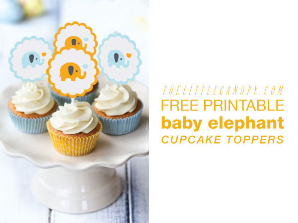 DIY Free Printable Baby Shower Elephant Cupcake Toppers