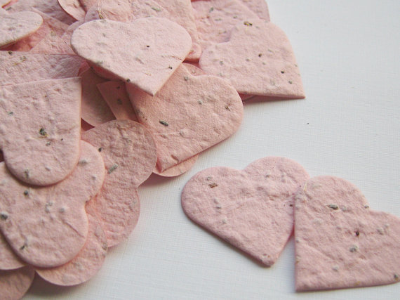 eco friendly plantable seed paper hearts for your wedding guests to throw as confetti