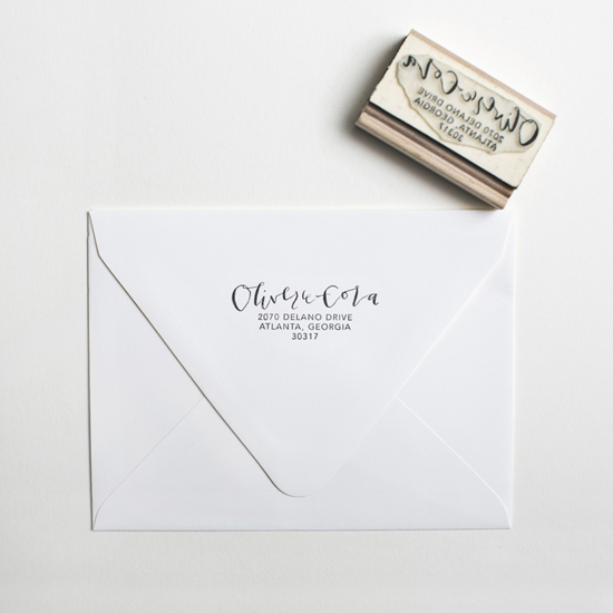 How beautiful! Finally, a return stamp address that isn't boring! Our favorite this week is this custom return address stamp by Yes Ma'am Paper + Goods. From the custom hand lettered names to the pretty black handles, these stamps would make it easy on any invitation or rsvp envelopes - or would make really nice gifts for your loved ones too!