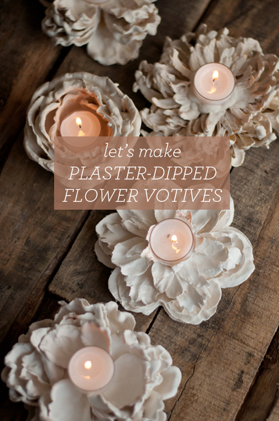 DIY Plaster Dipped Flower Votives // I cannot use enough words to describe how much I love this tutorial! Plaster dipped flowers to use as candle votives - genius! Absolutely gorgeous! Definitely a keeper for any special events and, of course, your special day! Enjoy!